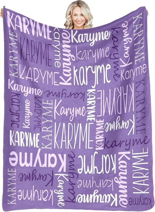 Personalized Blankets with Names Baby Gifts for Girls Boys Custom Soft Fleece and Sherpa Name Blanket for Kids and Adults Birthday for Daughter Son Granddaughter Grandson (Dark Purple)