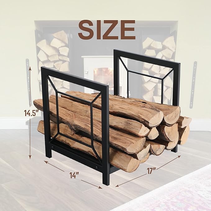GREEN PARTY Firewood Rack Heavy Duty Large Firewood Holder, Indoor/Outdoor Log Rack Wood Holder for Fireplace, Kindling Wood Storage and Stove Accessories(Black) (Square Pattern)