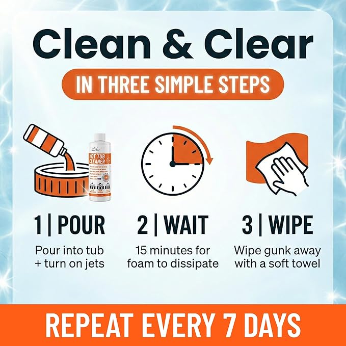 5-in-1 Weekly Hot Tub Cleaner & Clarifier – Removes Oils, Scum & Cloudy Water – Natural Enzyme Spa Treatment & Conditioner for Standard & Inflatable Hot Tubs – 16 Weekly Treatments – Made in USA