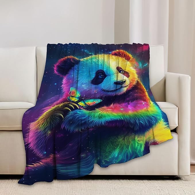 Panda Blanket Colorful Panda Butterfly Animal Lover Throw Blankets Gifts for Girls Boys Kids Soft Cozy Fleece Plush for Couch Sofa Bed 80"x60"