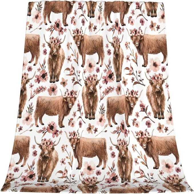 Highland Cow Blanket Super Cozy Soft Highland Cow Throw Blanket Warm Plush Fluffy Cow Lightweight Fleece Flannel Gifts Blankets for Kids Adults 80"X60"