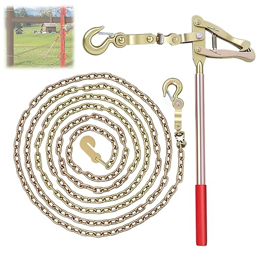 Heavy-Duty Chain Link Fence Stretcher Tool,with 19.7FT Chain-2200lbs Fence Stretcher Tensioner, Fence Tensioner and Repair Tool for Barbed Wire, Farm Fencing, Ranch, and Fence Repair