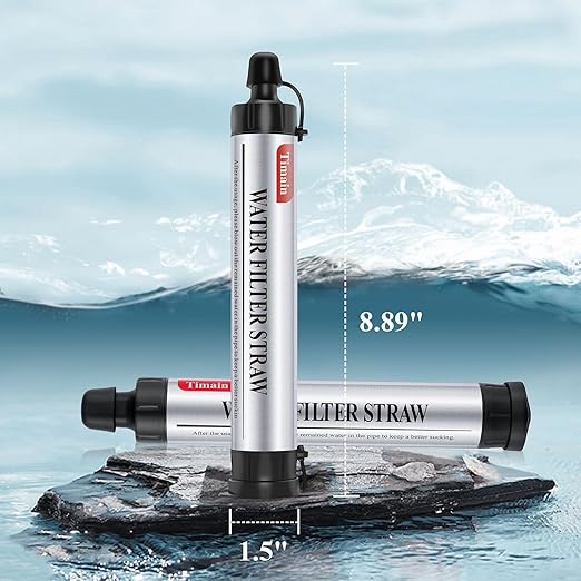 2 Pack Timain 4-Stage Filtration,High Flow Rate Water Filter Straw,Water Purifier Survival for Emergency Kits,Travel,Camping, Hiking,Fishing,Hunting (2)