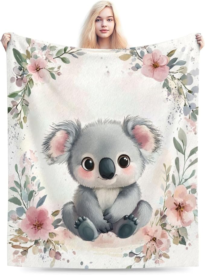 Koala Blanket Soft Cute Kawaii Koala Plush Throw Blanket Cozy Warm Koala Animal Flannel Fleece Bedding Stuff Decor Blanket Gifts for Lover Girls Boys Kids Adults Women Bed Travel 50"x60"