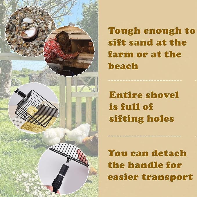 Chicken Coop Accessories Stretchable Metal Chicken Poop Scooper Sifting Poop Shovel Tools for Cleaning (3 in 1)