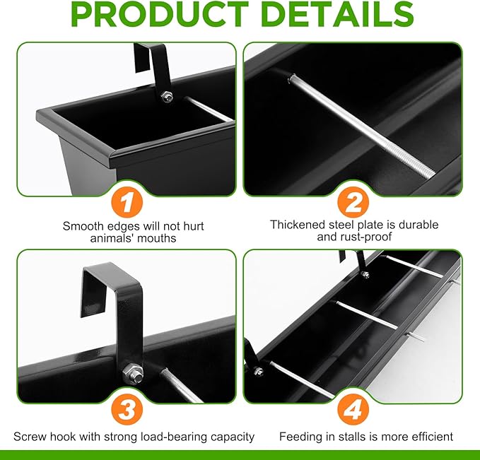 3 Pcs 26" Galvanized Steel Goat Feeder Hanging Trough 7.8 Quart Five Slot Heavy Duty Horse Livestock Fence Mount Feeder Divided Hook Over Rack Goat Water Trough for Horse Pig Dog
