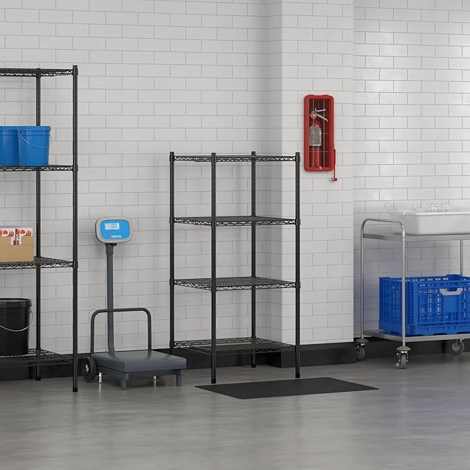Commercial NSF Listed Black Epoxy Stationary Wire Shelving Kit 24" x 24" x 54", with 4 Shelves Perfect for Warehouse, Walk-in Refrigerator, Freezer, Grocery Store, Restaurant, Dishroom