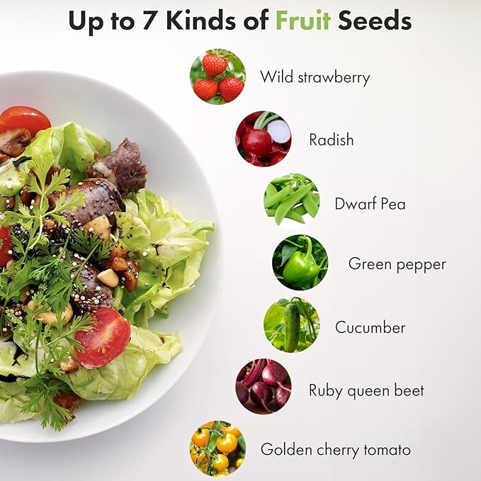 LYKOCLEAN Fruit Seed Kit for AeroGarden, iDOO Hydroponics Growing System Indoor Gardening, 7-Pod, Red Strawberry, Golden Cherry Tomato, Green Pepper, Cucumber, Dwarf Pea, Ruby QueenBeet, 350+ Seeds
