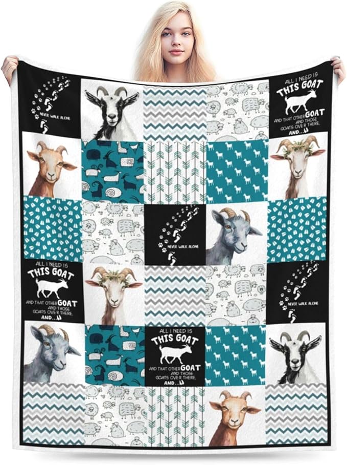 Goat Blanket Soft Warm Cute Goat Flannel Plush Throw Blanket Cozy Lightweight Sheep Fleece Bedding Stuff Animal Decor Blanket Gifts for Lover Girls Boys Kids Adults Women Bed Travel 50"x60"