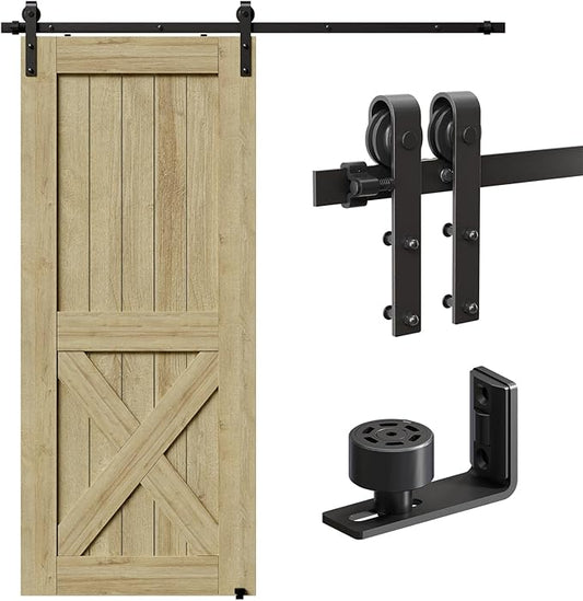 CCJH 6.6FT/200CM Sliding Barn Door Hardware Kit for Single Door Carbon Steel Black