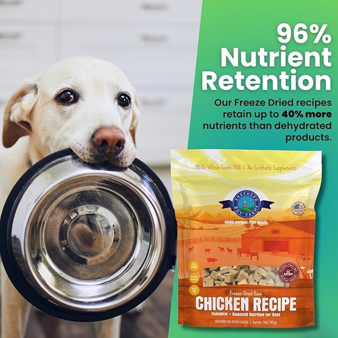 Shepherd Boy Farms Freeze Dried Raw Dog Food, Chicken Recipe, All Natural, No Synthetics, Made in USA with Goat's Milk & Organic Produce, High Protein, Complete Meal (48oz)