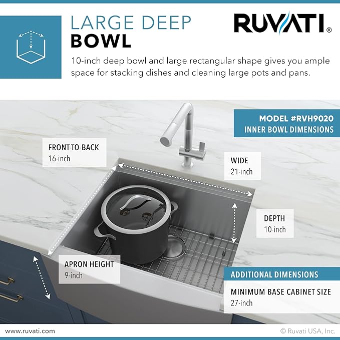Ruvati 24-inch Apron-front Workstation Farmhouse Kitchen Sink 16 Gauge Stainless Steel Single Bowl - RVH9020