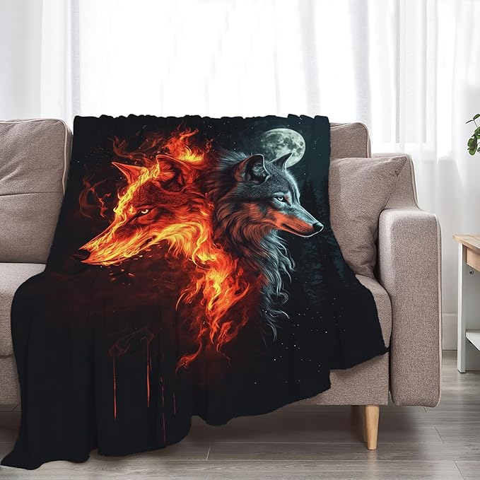 Wolf Blanket, Wolf Throw Blankets, Cool Wild Animal Fuzzy Plush Blanket Ultra Soft for Wolves Lover Gift Kids Teens Women Men Girls Boys Stuff Decor for Bedding Sofas Couch 50"X40"