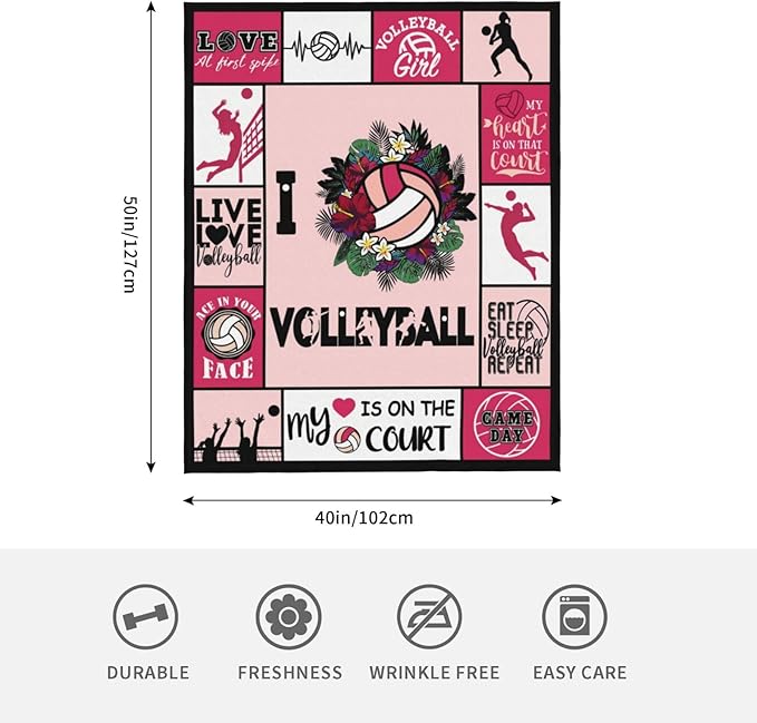Super Soft Warm Volleyball Fleece Throw Blanket for Teen Girls & Women - Cozy Fluffy Lightweight Flannel Gifts for Kids & Adults - 50"X40"
