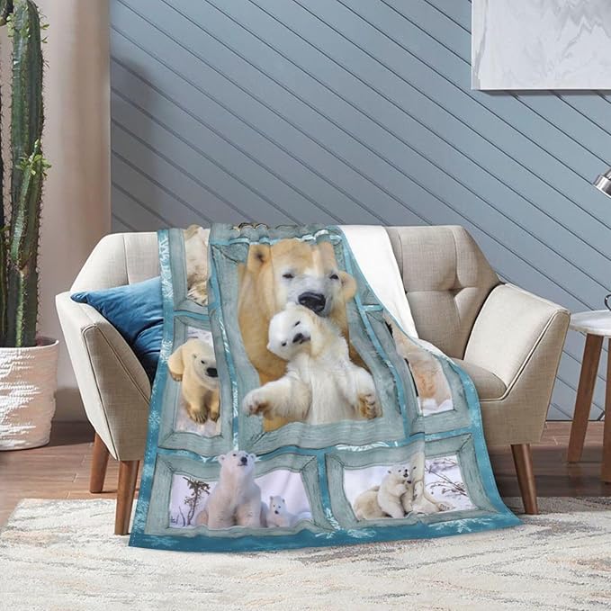 Polar Bear Throw Blanket Cozy Plush Cute Bears Flannel Fleece Ultra Soft Blankets Lightweight Fuzzy Party Blanket Gifts for Girls Women Men Boys Bed Couch Sofa 80"x60"
