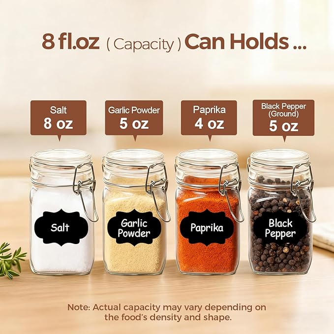 ComSaf Small Glass Jars with Airtight Lid Set of 6, Spice Jars 8 oz, Mason Jars 8 oz, Small Canning Jar, 8oz Jars with Lids for Kitchen, Jam, Jelly, Honey, Herb, Candy, Beans, Dessert, Sugar, Parfait
