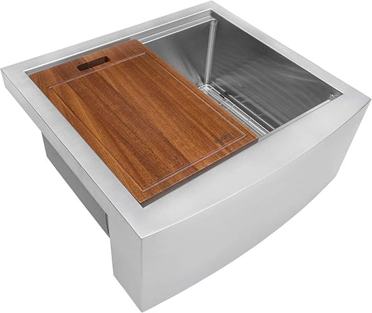 Ruvati 24-inch Apron-front Workstation Farmhouse Kitchen Sink 16 Gauge Stainless Steel Single Bowl - RVH9020