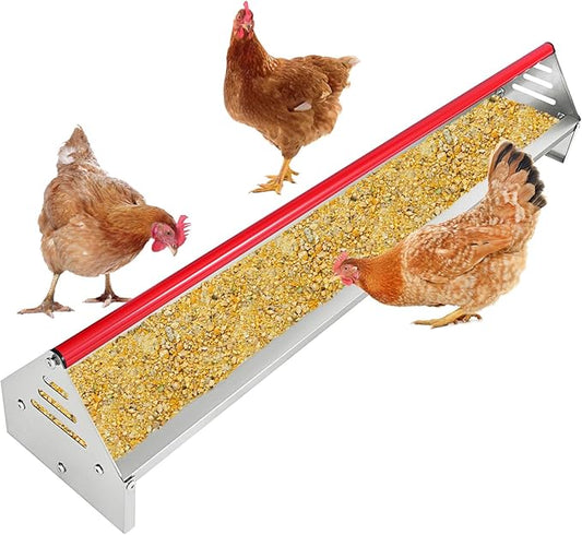 Chicken Feeding Trough 45", Heavy Duty Galvanized Steel Feeder with Drainage Holes & Crossbar, Poultry Feeder Trough for Chicken, Duck, Geese, Turkey, Rabbit and Pigeon