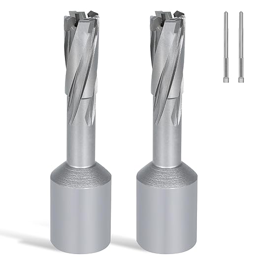 KEENTECH 2-PC Carbide-Tipped Annular Cutter Set, 7/16" Dia x 1-3/8" Depth, 3/4" Weldon Shank (2 Flat), High Speed Cutting TCT Mag Drill Bit with Pilot Pin for Harder Material