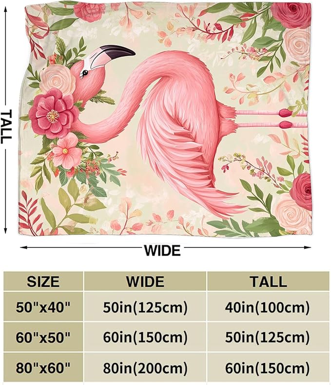 Flamingo Blanket Flamingo Flower Throw Blanket Soft Warm Cozy Fuzzy Plush Gifts for Girls Women Lightweight Fleece Flannel Stuff Gift for Kids Adults 80"X60"