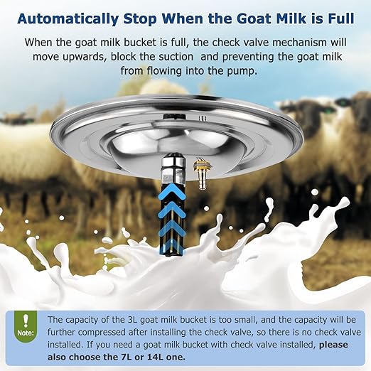 2025 Upgrade 7L Goat Milking Machine, Continuously Adjustable Suction Pulsation Vacuum Electric Milker, Portable Livstock Milking Machine with Stainless Bucket(US Plug)(7L Goat)