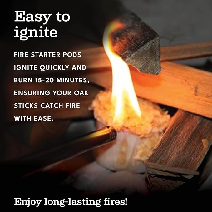 Superior Trading Oak Mini Fire Wood w/Fire Starter Pods, Winter Fireplace Starter, Wood Stove, USDA Cert 4-5” Kiln Dried Firewood, USA Made, 10-11 lbs in Plastic Storage Box