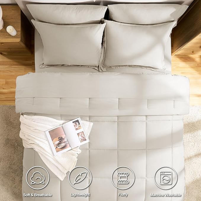 CozyLux King Size Comforter Set Beige - 7 Pieces Bed in a Bag King, Okeo-Tex Certifited Bedding Set, All Season Soft Bed Set with Down Alternative Comforter, Sheets, Pillowcases & Pillow Shams