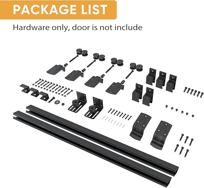 JUBEST 8FT Box Rail Exterior Barn Door Hardware Kit, Heavy Duty Sliding Door Track Kit Wall Mount Door Hardware Kit for Two Doors System(Doors Not Included), Black