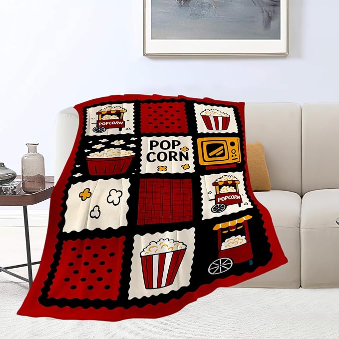 Popcorn Blanket Movie Theater Throw Blanket Cinema Soft Cozy Fleece Fuzzy Stuffed Plush Flannel Gifts for Girls Women Boys Kids Adults 50"X60"