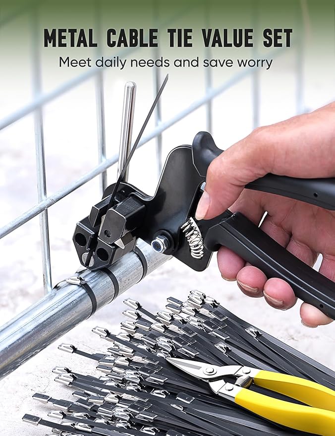 Metal Zip Ties Black,With Special Fastening And Cutting Tools,150 Pcs 11.8 Inch,Multi-Purpose Stainless Steel Cable Ties, Suitable For Agricultural Fencing, Garden Chain Link Fence Fixing, Pipe Tying.