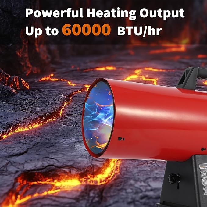60,000 BTU Forced Air Propane Heater,10 ft Hose with Regulator Included,Portable for Garage,Shop, Jobsite,Construction Sites