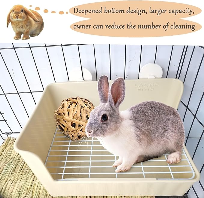 Hamiledyi Corner Litter Box for Rabbit Cage Bunny Litter Box with Grate Square Rabbit Potty Training Litterbox Plastic Guinea Pig Toilet Training Box for Cage (Brown)