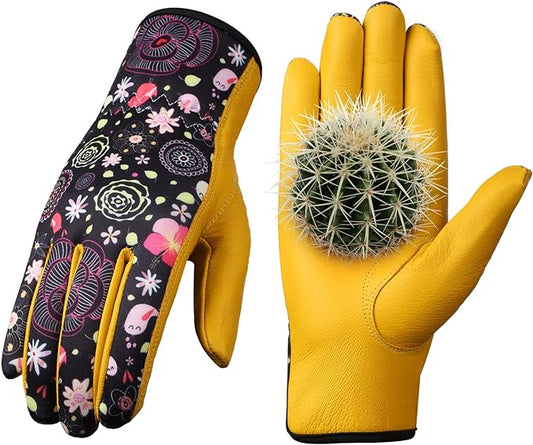 Bamllum Leather Gardening Gloves for Women - Working Gloves for Weeding, Digging, Planting, Raking and Pruning
