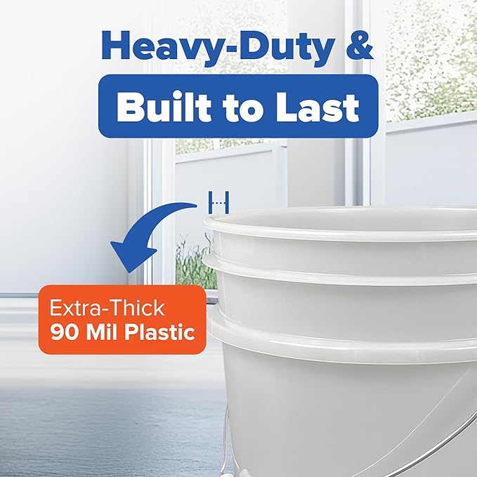ePackageSupply 5 Gallon Bucket with Airtight Lid | Made in USA | Food Grade | Heavy-Duty Premium HPDE Plastic | Durable 90 Mil All Purpose Pail | Easy Stack and Store | BPA Free | 6 Count