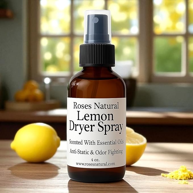 Natural Dryer Ball Spray, 4 oz, Patchouli, Lavender,Essential Oil Laundry Refresher, Fabric Freshener for Clothes, Linens & Wool, Anti-Static & Odor Neutralizer, Made in the USA (Lemon)