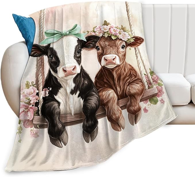 Cute Ultra Soft Cozy Swing Blanket - Fleece Fuzzy Plush Cattle Cow Lovers Decor Gifts for Women Girls Adults - 80"x60"
