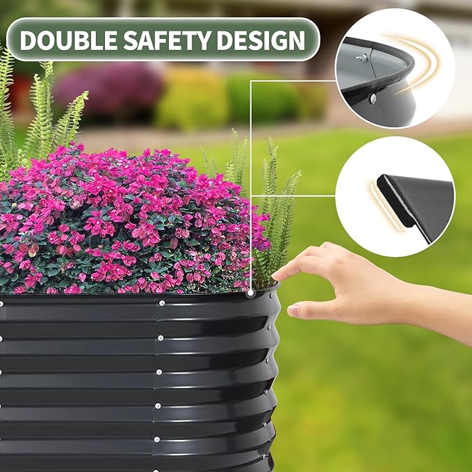 1MORE Galvanized Raised Garden Bed- Planter Garden Boxes Outdoor, Raised Beds for Gardening, 6x2x1.4ft Metal Garden Bed Kit for Vegetables Flower, Planter Raised Bed with Protective Tape.Grey-2pcs