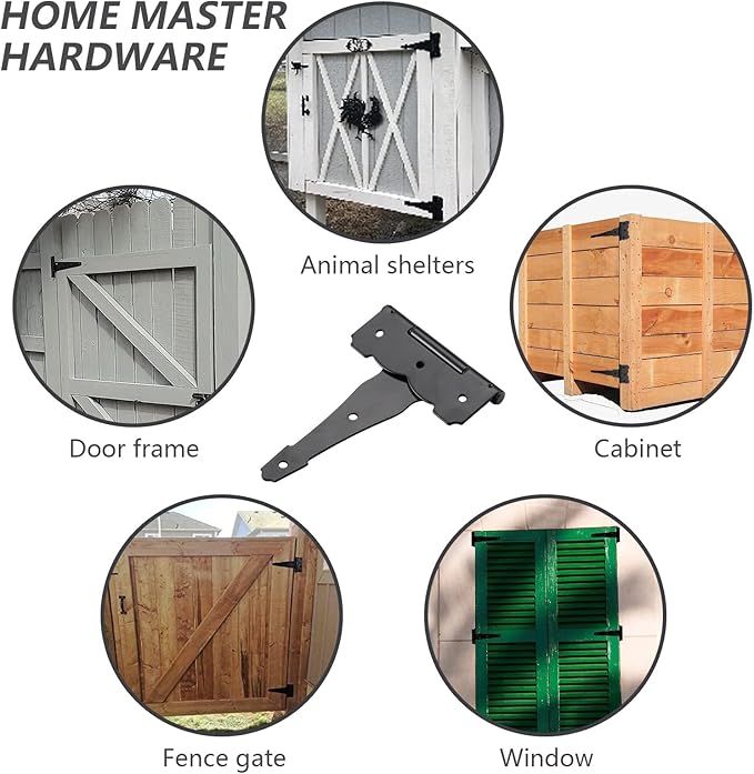 HOME MASTER HARDWARE 4 in Decorative T Strap Hinge Shed Storage Gate Strap Hinge Barns Door Tee Hinges with Screws Black 10 Pack