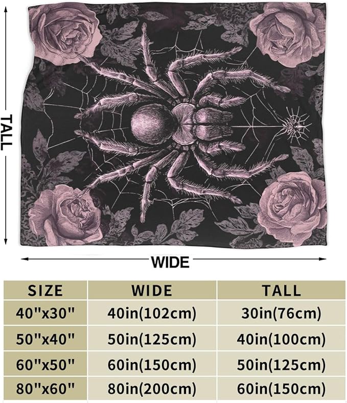 Gothic Spider Throw Blanket Rose Spiders Blankets Aviation Spider Web Fleece Plush Super Soft Cozy Warm Lightweight Decor Gifts for Boys Girls Kids Adults Men Women 50" x 60"