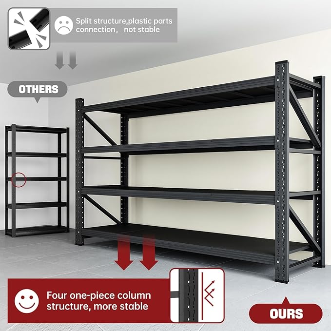 5000LBS Storage Shelves,60" W Garage Shelving Heavy Duty Metal Adjustable Garage Shelves, Shelving Units Industrial Shelving for Warehouse,60" W x 24" D x 70" H,Black