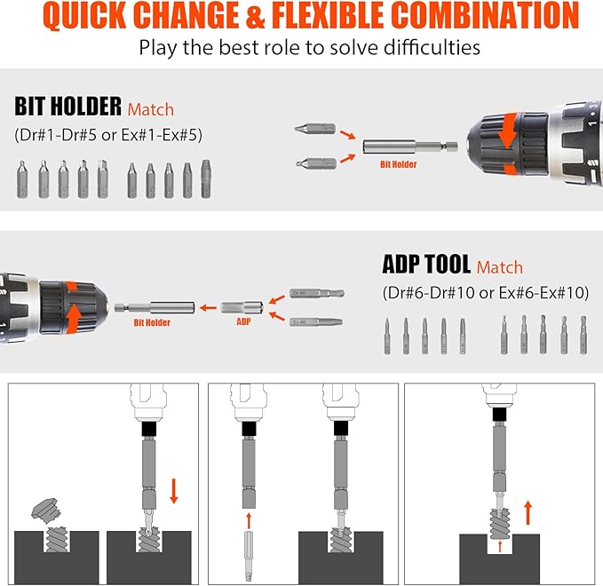 41Pcs Bolt Extractor Kit and Small Screw Extractor Set, Ez Out Bolt Extractor Tool with 5Pcs Compatible Adapter for Stripped Screw, Broken Nut and Damaged Bolt Remove