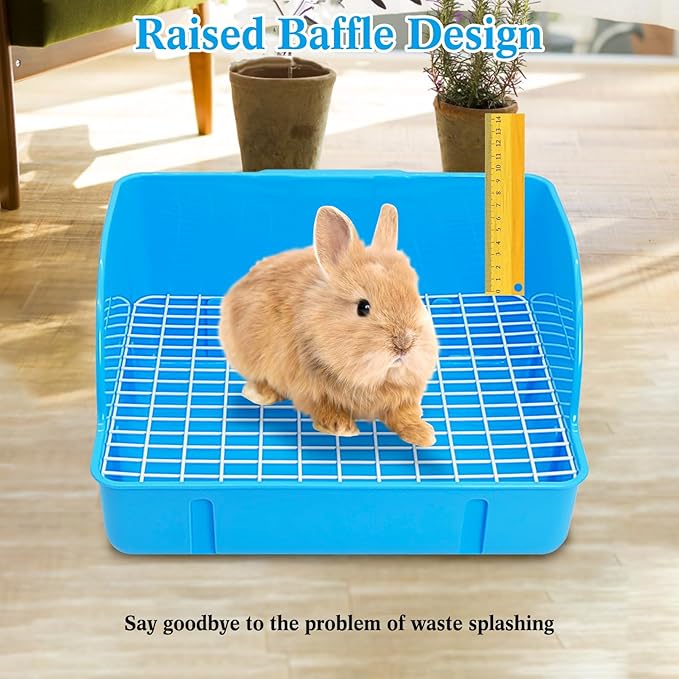 kathson Rabbit Litter Box Toilet Pet Potty Trainer Cage Corner Tray Pan Litter Bedding Box Hanging Water Fountain Automatic Dispenser for Adult Guinea Pigs Rabbits Hamster Chinchilla Ferret Blue