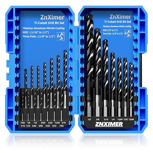 Triple Spiral Flute Cobalt Drill Bit Set (Pro - TiAlN Coated), Metal Drill Bit Set for Steel, Hardened Metal, Stainless Steel, 21PCS Drill Bits 1/16" to 1/2" with Index Storage Case