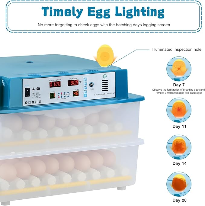 Automatic Incubators for Hatching Eggs, 120 Eggs Smart Incubation Machine with Automatic Temperature and Humidity Control, Poultry Hatcher with Egg Turning for Chickens Ducks Birds Blue