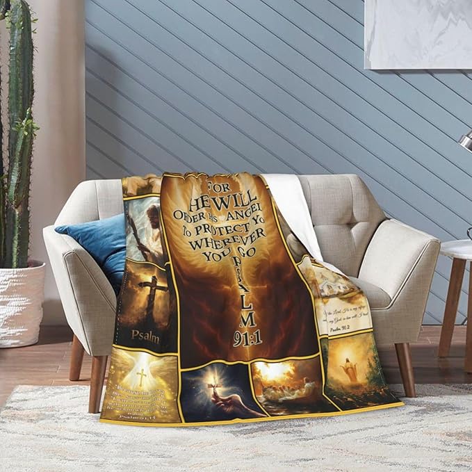 Christian Jesus Throw Blanket Christ Religious Flannel Blankets Bible Verse Fuzzy Plush Super Soft Cozy Warm Decor Gifts for Boys Girls Kids Adults Men Women 60" x 80"