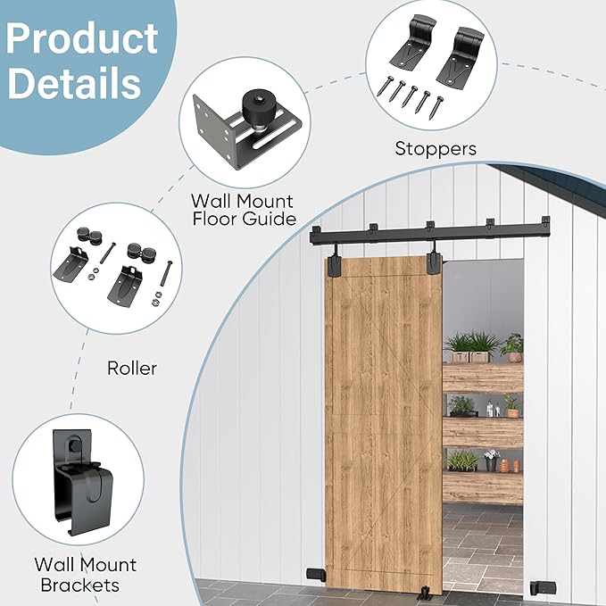 6FT Heavy Duty Exterior Barn Door Hardware Kit, BarnBase Box Rail Door Hardware kit, Outdoor Barn Door Hardware Kit for 1 Door(Door not Include), 450 lbs Capacity, Black