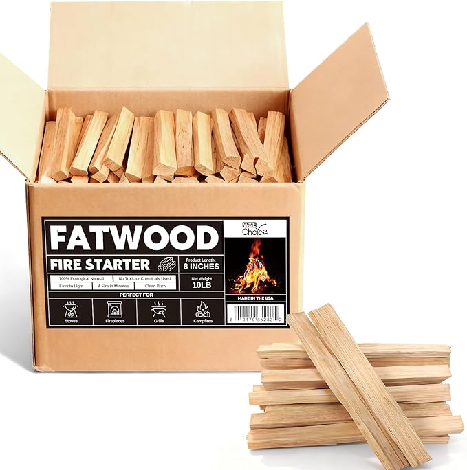 W&E Choice 10LB Fatwood Fire Starter Sticks, 130-180Pcs 100% Natural Dried Pine Kindling Wood, Easy Ignition for Campfires, Firepit, Fireplaces, BBQ, Stoves