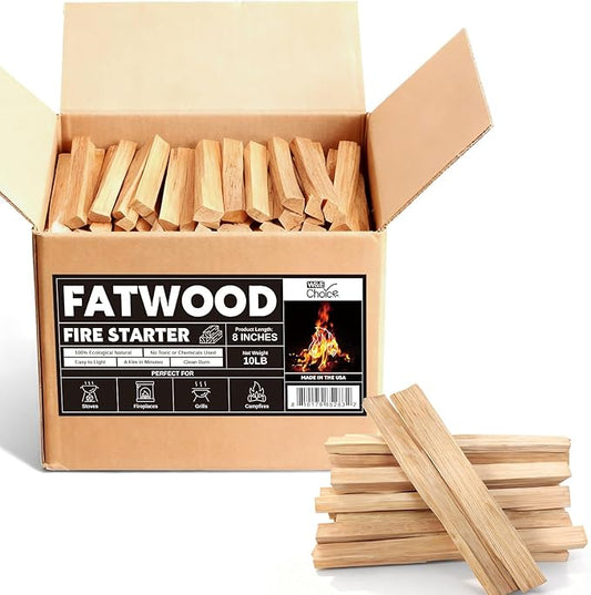W&E Choice 10LB Fatwood Fire Starter Sticks, 130-180Pcs 100% Natural Dried Pine Kindling Wood, Easy Ignition for Campfires, Firepit, Fireplaces, BBQ, Stoves