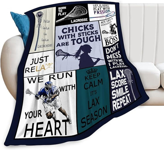 Lacrosse Blanket Sports Lacrosse Lover Throw Blankets Gifts for Girls Boys Kids Soft Cozy Fleece Plush for Couch Sofa Bed 60"x50"