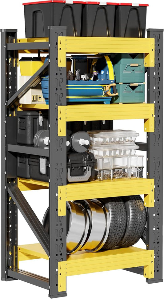 4-Tier Storage Shelves,63" H Heavy-Duty Garage Shelving Unit,Adjustable Industrial Metal Shelf System,3,000lbs Capacity,Tool Organizer for Garage,Workshop,32" W*20" D*63" H,Black&Yellow